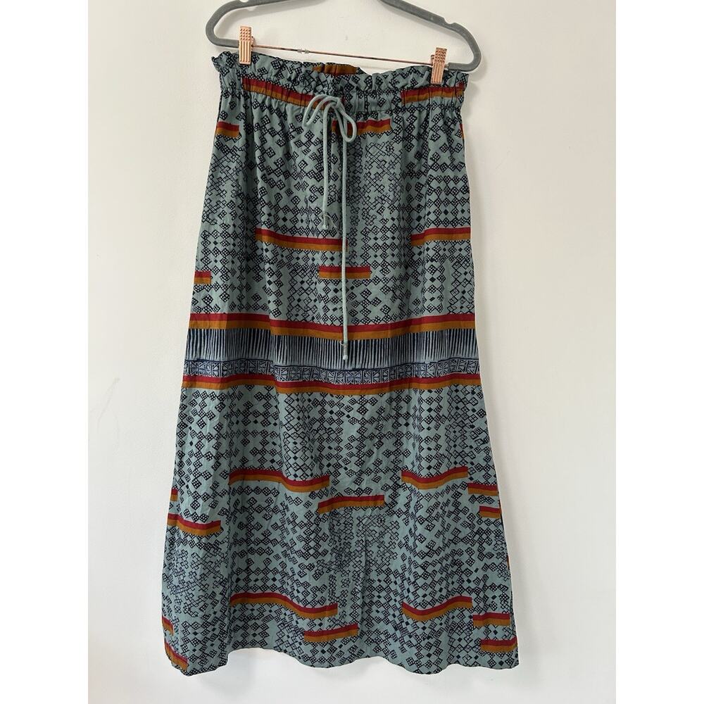 Gramicci Women's Maxi Drawstring Block‎ Printed Skirt Paperbag Long Blue Medium